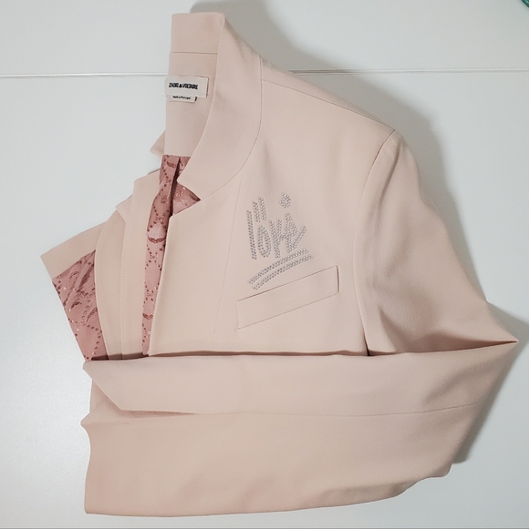 Zadig & Voltaire Very Love Strass Blazer With Rhinestones - Pale Pink Size EU 40 - Picture 5 of 13